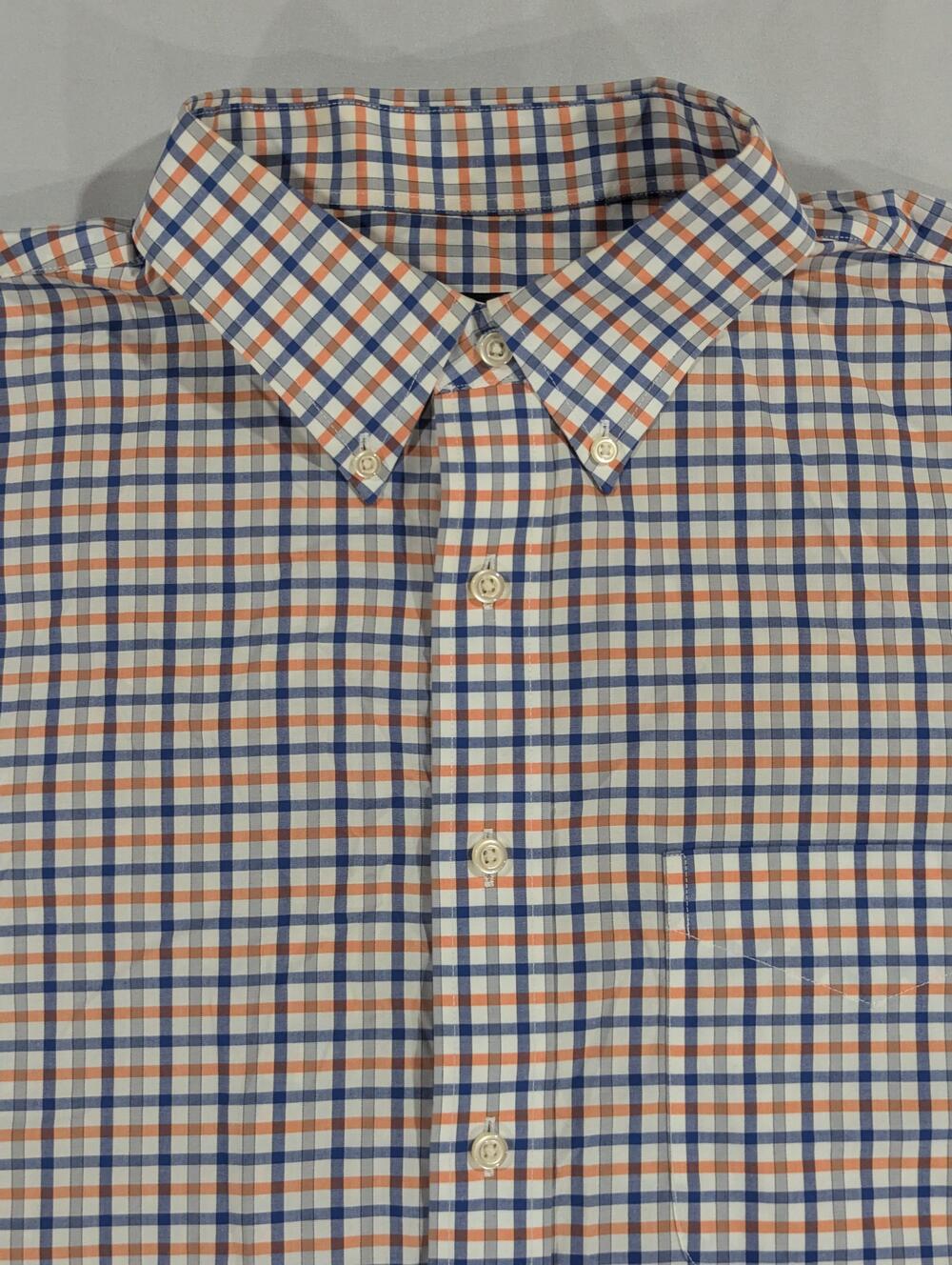 Jos. A. Bank Shirt Mens XL Blue Orange Plaid Long Sleeve Wrinkle Resistant Dress